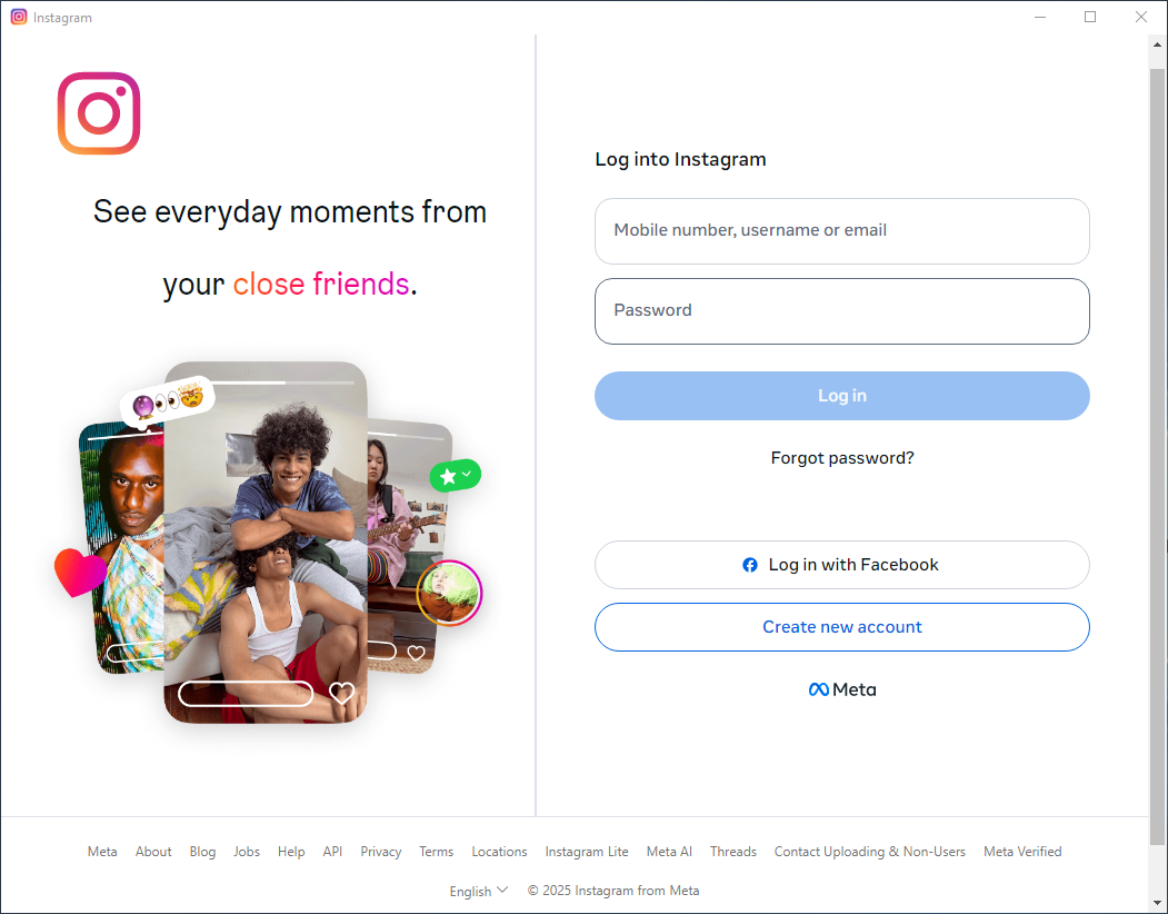 Instagram Desktop login screen