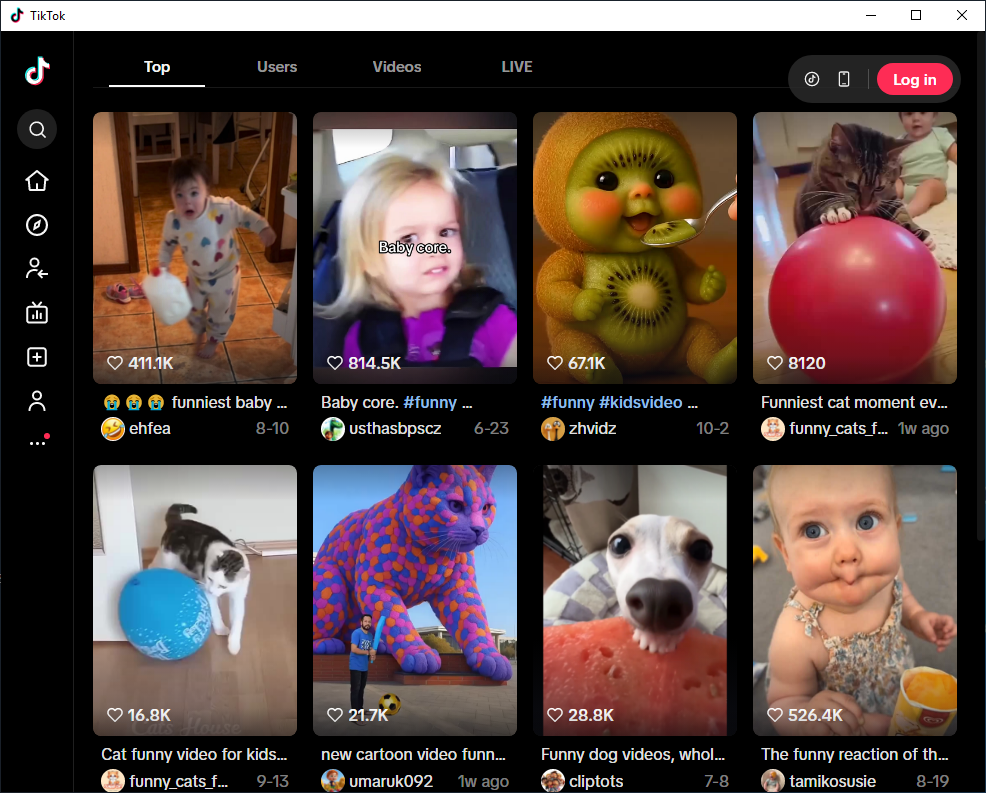 Top posts shown in TikTok Desktop