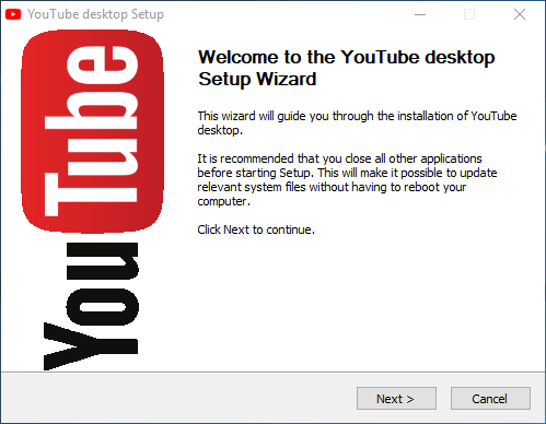 YouTube Desktop Install Start